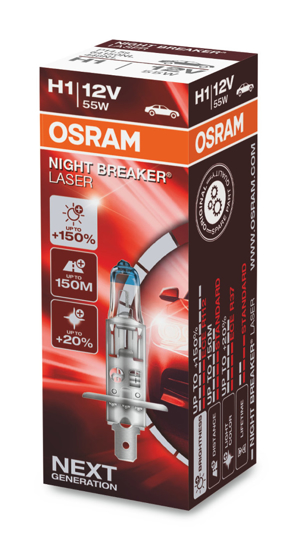 Vaizdas Osram lemputės Night Breaker Laser,+150%, H1, 55W, 1vnt.O64150NL                                                                                      