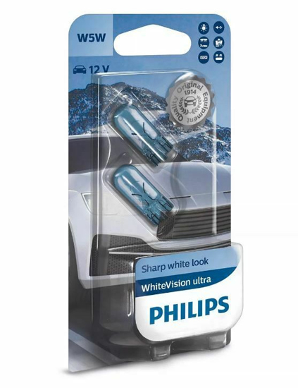 Vaizdas PHILIPS WhiteVision Ultra, W2,1x9,5d 12V W5W T10 5W 12961WVUB2                                                                                        